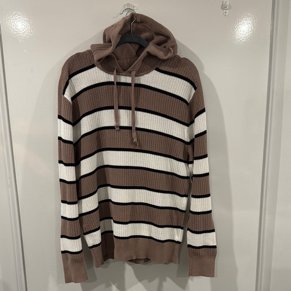 Club Monaco Brown and White Striped Hooded Sweater